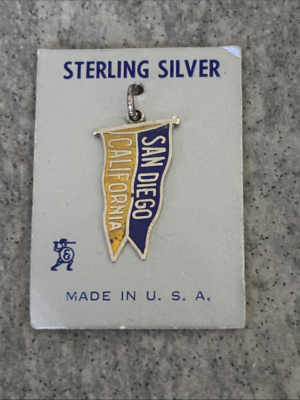 Vintage 1960s Sterling Silver San Diego California Pendant Charm Blue Yellow